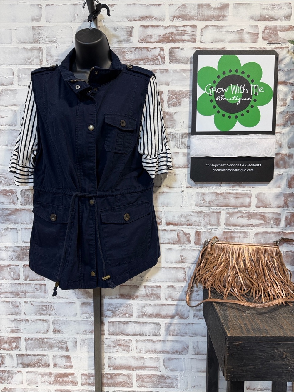 Navy Utility Vest - Women’s Drawstring Waist Jacket 1XL
